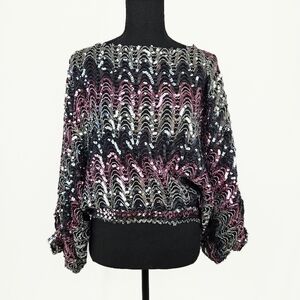 MISS IT Sequin Dolman sleeve Banded waist Blouse